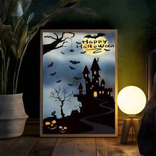2pcs/Set, Halloween Bat, Castle, Pumpkin Lantern, Modern Aesthetic Painting Mural, Printed Poster, Fashion Home Decor Gift, Unframed - Cartoon - View 4