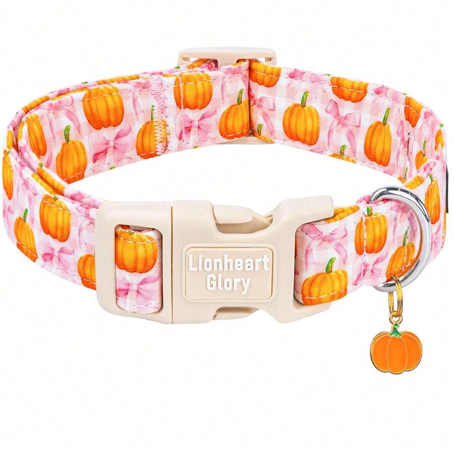 Lionheart Glory Autumn Dog Collar Pumpkin Bow Print Pink Adjustable Collar Dog Party Pet Gift - Baby Pink - View 1