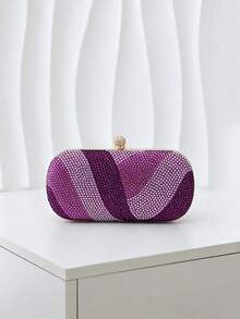 Women's Evening Clutch, Oval Hard Shell Clutch, Rhinestone Ball Clasp, Fashionable Portable Hard Shell Women's Handbag, Suitable For Balls, Weddings, Cocktail Parties - Purple - View 4