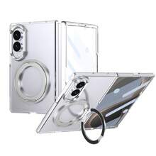 VIETAO 360° Rotating Invisible Stand Transparent Material Phone Case, Compatible With Samsung Galaxy Z Fold 8 Ultra 7 6 5 4 Fold7, With Tempered Glass Screen Protector - Silver - View 8