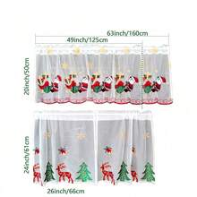 Christmas Solid Color Kitchen Curtain Set, Embroidered With Santa Claus Sleigh Reindeer, Christmas Tree, Snowflake, Bell, Rod Pocket Pleated Sheer Curtain, Semi-Transparent Christmas Window Decor, Suitable For Home, Cafe, Kitchen, Holiday Party Decoration - White - View 4