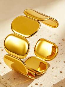 1pc Minimalist Elegant Style Stainless Steel Women's Bracelet With Minimalist Glossy Geometric Design, Suitable For Women's Daily Wear Or Commuting Outfits, Or As A Gift For Women - Yellow Gold - View 5