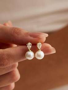 1 Pair Faux Pearl Stud Earrings For Women, Suitable For Daily Wear - White - View 8
