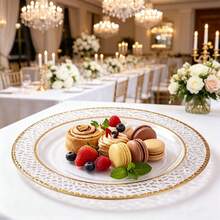 50/25/10/1pc Transparent Hammered Texture Double Gold Rim Plates, Transparent Bottom With Gold Rim, Elegant Dessert Plate, Pasta Plate, Pizza Plate, Cake Plate, Salad Plate, 7.5 Inch/10.25 Inch Size, Reusable And Easy To Clean, Suitable For Outdoor, Party, Birthday, Wedding And Holiday Gatherings - Clear - View 10