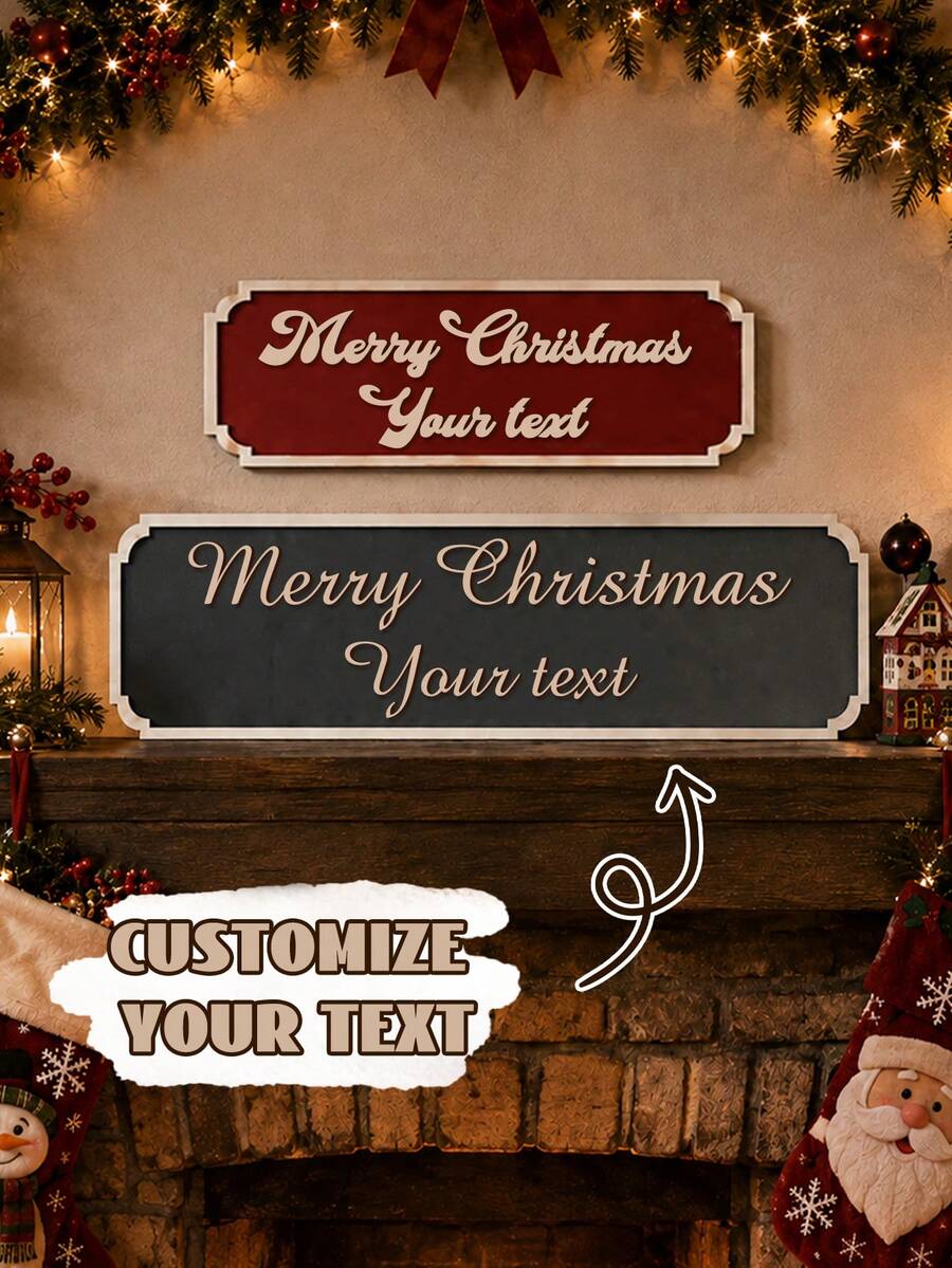 Custom Christmas Wooden Sign Plaque, Farmhouse Wall Decor For Mantel, Personalized Family Name Sign, Festive Home Accent, Customized Holiday Decoration, Customizable Xmas Gift For Family, Living Room Entryway Decor, Street Sign, Christmas Decorations - Multicolor - View 1