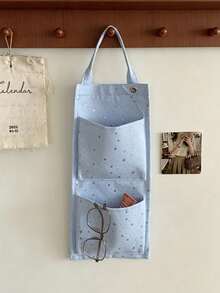 1pc Star Print Hanging Storage Bag, Cute Casual Fabric Rectangular Wall Hanging Organizer, Multi-Layer Pockets With Top Handle, Space-Saving Foldable Storage Bag, Door Hanging Storage Basket, Suitable For Bedroom, Closet, Dorm, Home Daily Miscellaneous Items Storage - Multicolor - View 13