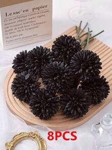 1/4/8/16/24 pièces Boule de chrysanthème artificielle, pissenlit, bouquet mixte d'hortensias, décoration de bouquet de mariée, convient pour la maison, le bureau, le café, la fête, la décoration de mariage, la Saint-Valentin, l'anniversaire, la remise des diplômes, la décoration d'automne - Noir - Voir 7