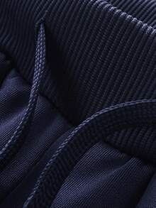 Men's 2-Piece Sports Set, Fleece Lined Zip-Up Hooded Jacket, Sweatpants, Striped Sleeve Letter Print Casual Sports Outfit - Navy Blue - View 8