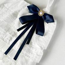 1pc Women's Elegant Exquisite Preppy Style Crystal Decorated Accessory, Solid Color Bowknot Ribbon Brooch, Can Be Worn On Shirts, Dresses, Backpacks, Commuting Outfits, Banquet Parties, Holiday Gift - Blue - View 6