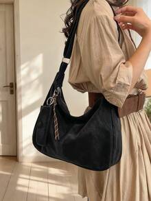 Vintage Distressed Hobo Underarm Bag For Women, Large Capacity Soft Leather Shoulder Bag With Free Small Card Holder, Commuter Crossbody Bag - Black - View 3
