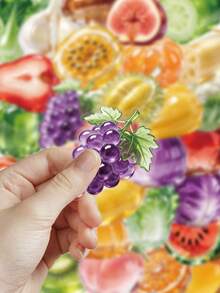 50pcs Glass Fruit & Vegetable Stickers For Decoration, Scrapbook, Diary, Planner, Luggage, Guitar, Skateboard, Window, Water Bottle - Multicolor - View 7