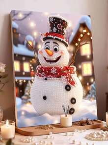 Framed DIY Pearl Painting Set, Handmade Self-Adhesive Pearls, Christmas Snowman Creative Pattern, Handmade Holiday Gifts, Home Wall Decoration Painting, Pearl Painting With Frame - Sets - View 2