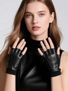 1 Pair Unisex Fashion Solid Color PU Punk Half Finger Gloves, Suitable For Outdoor Cycling, Sports, Street Dance Performance - Multicolor - View 15