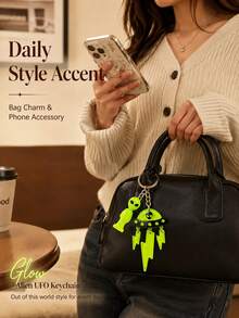 Cute Glowing Alien UFO Keychain, Fun Portable Fashion Accessory, Gift For Friends, Earphone Case, Pendant Ornament - Multicolor - View 5