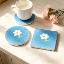 Minimalist Fresh White Daisy Acrylic Coasters, Absorbent Heat-Insulating Non-Slip Bottom Square & Round Floral Cup Mats For Home Desktop Protection Decor, Housewarming Gift - Multicolor - View 9