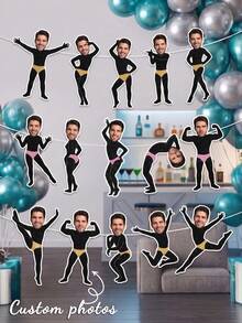 5/10/15pcs Custom Face Male Dancer Banner, Personalized Photo Bunting Banner, Bachelorette Hen Party Funny Photo Prop Decorations - Multicolor - View 1