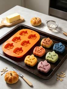 1pc Halloween Pumpkin Silicone Baking Mold, 6-Cavity Multi-Expression Pumpkin Mold, Themed Baking Tray, Suitable For Chocolate, Candy, Cake, Jelly, Pudding, Used For Halloween Party Dessert Table, Home Kitchen Baking And Dessert Decoration - Multicolor - View 6