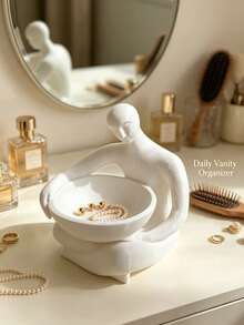 Modern Art Human‑Shaped Jewelry Tray, White Resin Decor Trinket Dish, Multi‑Scene Key & Small Accessories Organizer, Aesthetic Table Sculpture Ornament For Bedroom Vanity Entryway Home Decoration - Multicolor - View 7