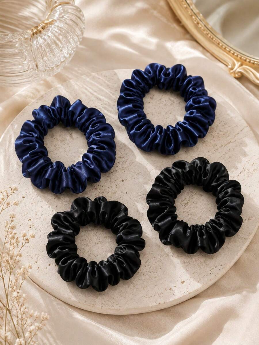 2/4pcs Minimalist Fashion Premium Satin Scrunchies Set For Women Hair Styling - Multicolor - View 1