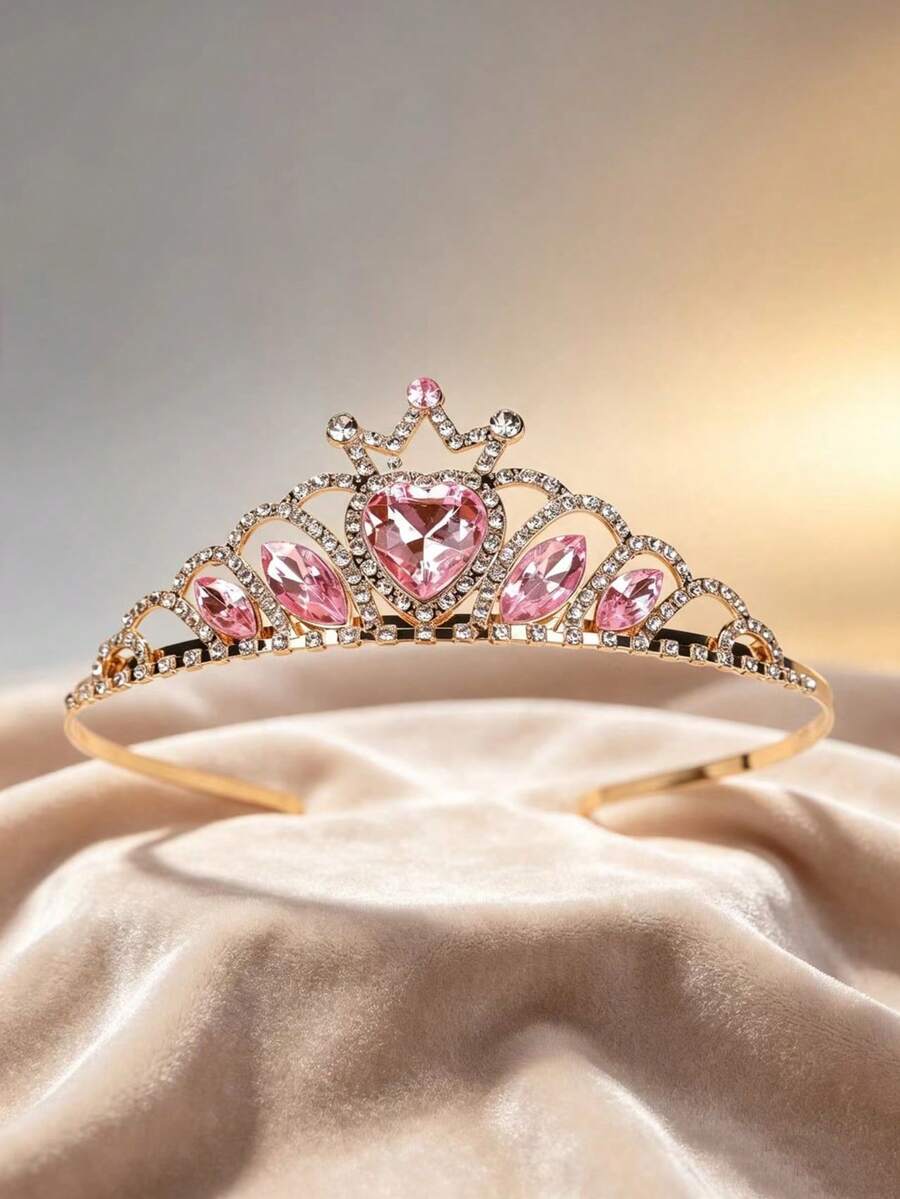 1件女款時尚公主風3D皇冠甜美奢華水鑽生日髮飾髮箍 - 4377粉紅色 - 查看 1