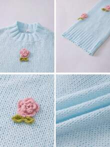 Just Masa 女款秋季休閒可愛毛衣，刺繡 3D 花朵長袖寬鬆時尚甜美套頭衫，適合海灘、度假、旅行、日常穿著 - 淺藍色 - 查看 11