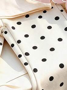 This 2 Pieces Set For Older Girls And Teenagers Includes An Apricot Long-Sleeve Top And A Pair Of All-Over Polka Dot Flared Pants; Featuring A Creative Design With Leopard Print Letter 67 Pattern, The Overall Style Is Simple And Casual - Apricot - View 8