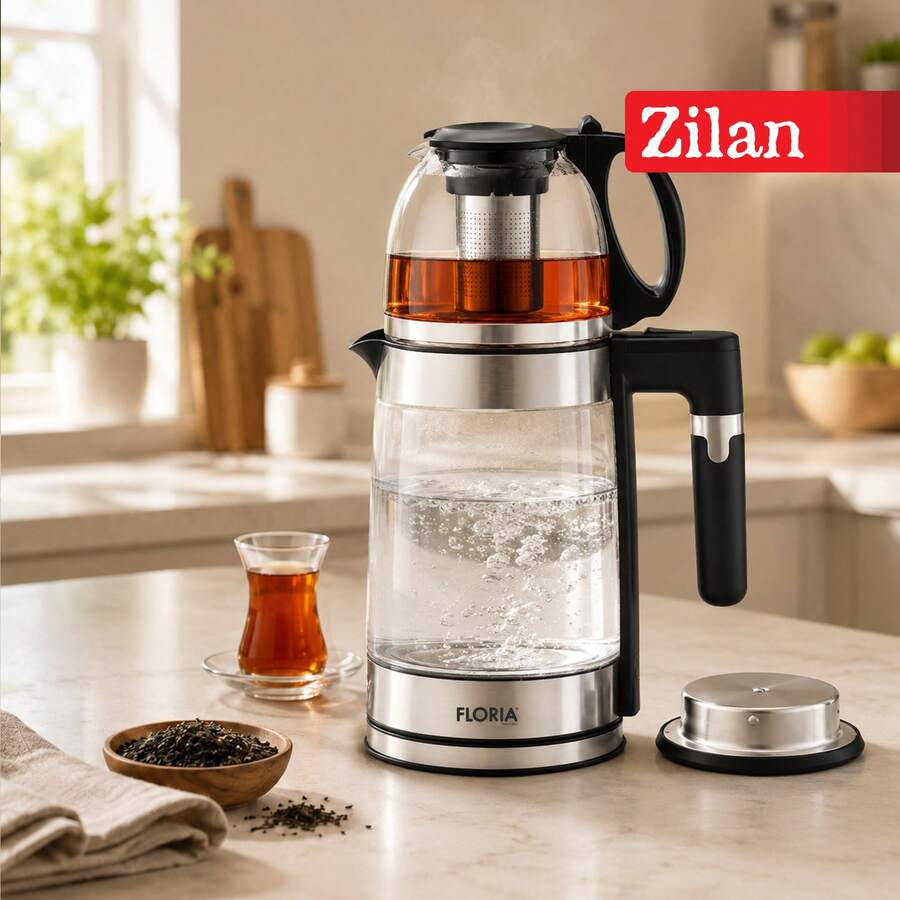 zilan FLORIA ZLN1757 電熱水壺,附茶濾網,1500W功率,1.8L+1.2L容量,玻璃材質 - 查看 1