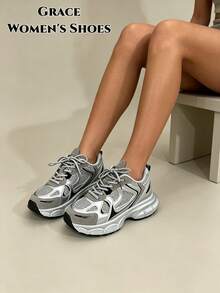 New Casual Sports Shoes, Fashion Thick Sole Sneakers, Versatile Couple Shoes, Suitable For All Seasons - Silver - View 5