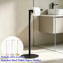 1pc Stainless Steel Freestanding Toilet Paper Holder, Weighted Stable Base, No-Drill Floor Standing Toilet Paper Storage Rack, Rust-Proof Bathroom Accessory, Suitable For Home, RV, Hotel - Multicolor - View 2