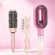 3pcs/Styling Tool Set - New Crystal Plastic Transparent Liquid-Conducting Hair Care Oil Massage Comb Wide Tooth Comb, 2-In-1 Spray Comb With Water Tank For Moisturizing And Exfoliating, Fine Mist Spray Design Plus Curling Styling Roller Comb - Multicolor - View 1