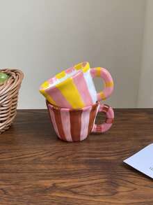 1pc Hand-Painted Striped Espresso Cup, Ceramic Teacup With Rose Pattern, Small Capacity, Suitable For Home Decor And Tableware, Ideal For Afternoon Tea And Black Tea, Tea Tasting Cup, Coffee Brewing Cup For The Dining Room, Lovely Gift, Tactile - Multicolor - View 10