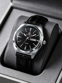 GUSALAI Men's Watch Minimalist Dial PU Leather Quartz Watch Dual Calendar Versatile Casual Wristwatch Suitable For Daily Wear And Various Holiday Gifts Selection - one-size - View 12