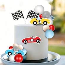 25pcs Racing Cake Decoration Set: Racing Flags, Colorful Balls And Racing Theme Decorations, Suitable For Birthdays And Anniversaries - Multicolor - View 4