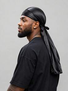 Silky Satin Durag For Men Women, Long Tail Tie Down Do Rag, 360 Waves Hair Wrap, Soft Head Scarf For Sleeping Hip Hop - A - View 2