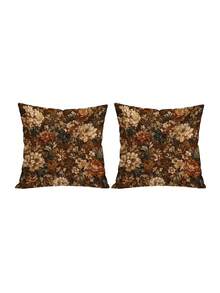 1/2/4pcs Vintage Floral Square Pillow Cover,Elegant Earthy Color Palette, Soft Durable Material, Ideal For Bedroom/Living Room Decor, Adds Retro Charm To Home Space - Khaki - View 9