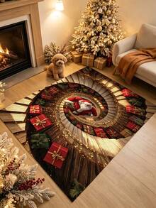 1pc Christmas Spiral Living Room Rug, Thickened Carpet, Plush Rug, Autumn/Winter Rug, Area Rug, Mat, Home Decor, Large Living Room Carpet, Round Rug, Living Room Home Decor, Room Decor, Washable Rug - Multicolor - View 6