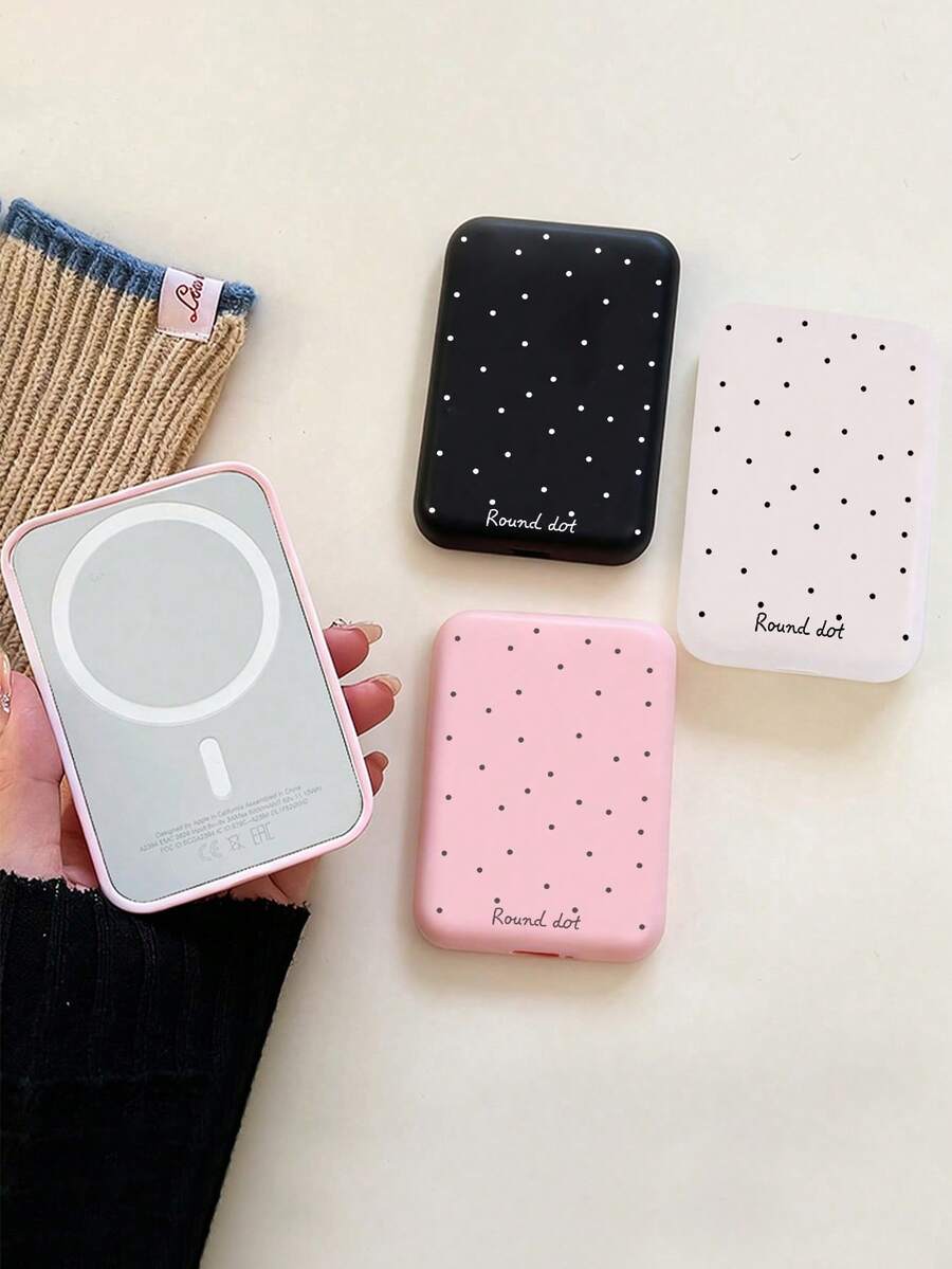 5pcs TPU Matte Wireless Charging Case With Drop Protection, Smooth Texture, IPhone Compatible, No Built-In Battery, Magnetic Snap Closure - Polka Dot Style - View 1