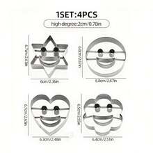 4Pcs Smiling Face Cookie Cutters Set, Stainless Steel Heart Star Flower Round Biscuit Molds, DIY Pastry Fondant Dough Baking Tools For Kitchen - View 13