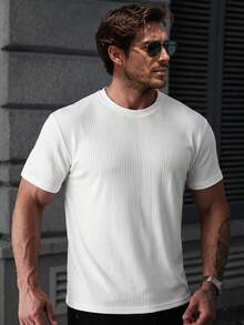 1pc Men's Casual Round Neck Solid Color Short Sleeve T-Shirt - White - View 1