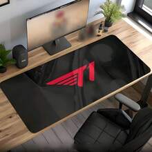 1PC T1 Logo Gaming Mouse Pad – Large Rubber Desk Mat Featuring A Red And Black Logo, Stitched Edges, And A Non-Slip Base; Suitable For PCs/Laptops, Esports, And Office Setups. - Mouse Pad - View 8