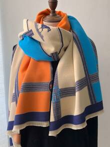 1PC Women's Autumn/Winter Faux Cashmere Fashion Versatile Air Conditioning Shawl, Thick Warm Scarf Suitable For Daily Use - Multicolor - View 7