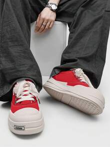 Unisex Canvas Thick Sole Height Increasing Casual Sneakers For Couples - Red - View 5