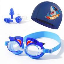 Cute Animal Theme Beach Swimming Goggles, PU Swim Cap, Nose Clip And Ear Plugs, Suitable For Boys, Girls And Children, Multiple Cute Styles - Multicolor - View 17