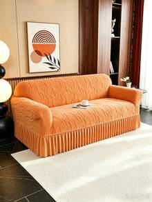 1 Buah Sarung Sofa Anti Debu dan Anti Hewan Peliharaan Model Rok Jacquard Bergelombang, Desain Bergelombang 3D Timbul yang Mewah, Warna Oranye Cerah, Cocok untuk Sofa 1/2/3/4 Dudukan, Kain Bulu Lembut, Sepanjang Musim - oranye - View 7