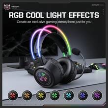 ONIKUMA Headset Gaming BZUMK RGB Lighting, Headphone Gaming Nirkabel Latensi Rendah dengan Mikrofon Jernih yang Dapat Diatur, Bantalan Telinga yang Bernapas, Kompatibel dengan Berbagai Perangkat, Penting untuk Bermain Game dan Hiburan - View 3