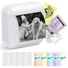 PRINHSJI Mini Printer, Portable Thermal Inkless Sticker Printer, 200Dpi, USB Rechargeable, For Study Notes, Pictures, Photos, Journals, DIY, Compatible With IOS & Android - Multicolor - View 3