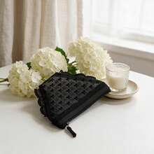 Black Mesh Makeup Bag, Personalized Women's Bow Knot Pattern Storage Bag, Convenient Toiletry Bag, Suitable For Travel And Daily Use, Gift - Black - View 3