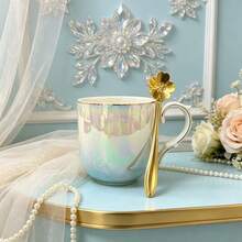 Set Mug Kopi Keramik 250ml, Cangkir Keramik *1 + Sendok Stainless Steel *1, Cangkir Air/Cangkir Kopi/Cangkir Teh, Untuk Rumah/Kantor/Kedai Kopi, Set 2 Buah - Set dua potong - View 4