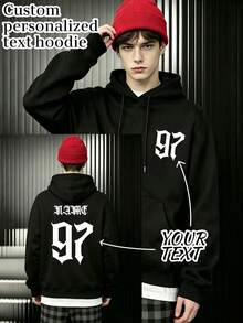 Áo hoodie tùy chỉnh mùa thu và mùa đông – Thêm văn bản, tên, hình ảnh (ảnh nhóm, ảnh gia đình, bạn bè, người thân), thiết kế Halloween và Valentine - màu đen - Xem 1