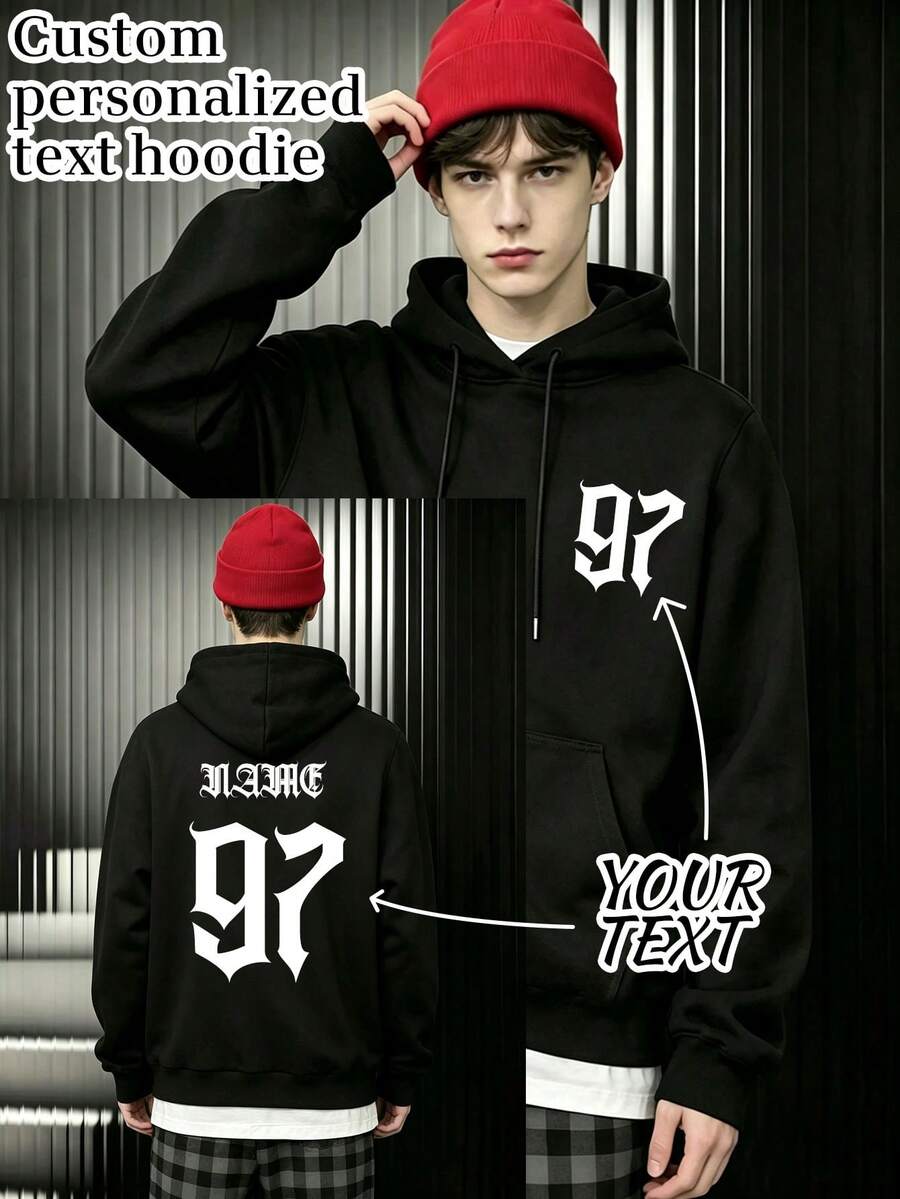 Áo hoodie tùy chỉnh mùa thu và mùa đông – Thêm văn bản, tên, hình ảnh (ảnh nhóm, ảnh gia đình, bạn bè, người thân), thiết kế Halloween và Valentine - màu đen - Xem 1